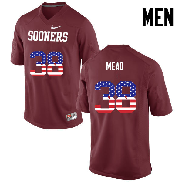 Men Oklahoma Sooners #38 Bryan Mead College Football USA Flag Fashion Jerseys-Crimson